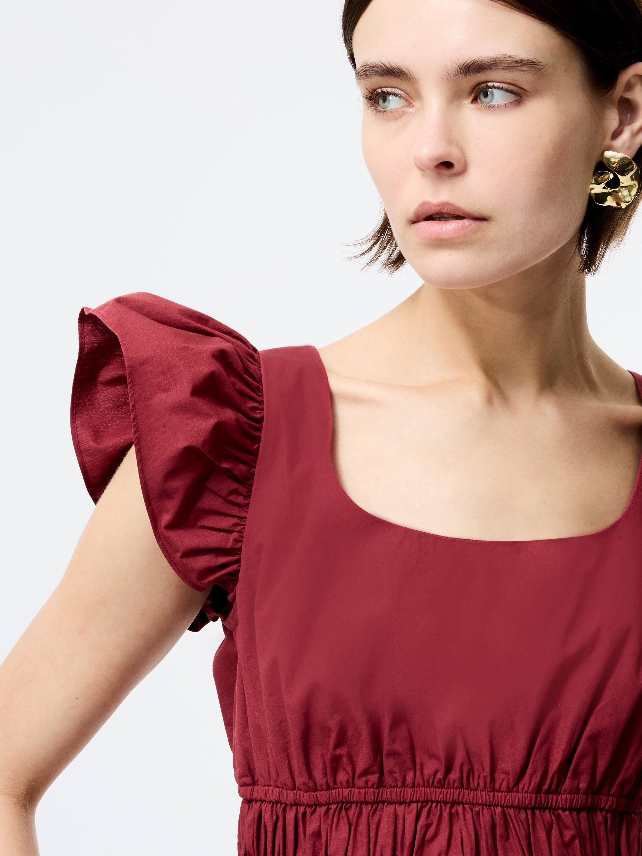 Cambria Cotton Scoop Neck Ruffle Top