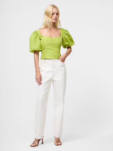 Islay Linen Puff Sleeve Cropped Top