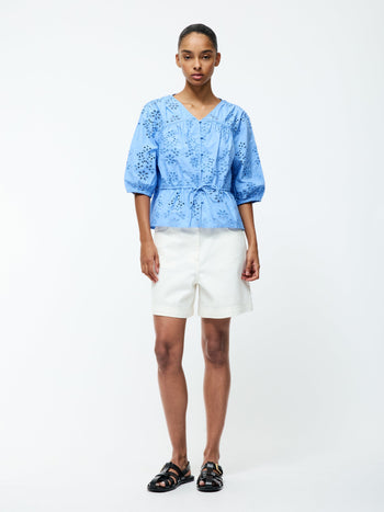 Cambria Cotton Puff Sleeve Broderie Top