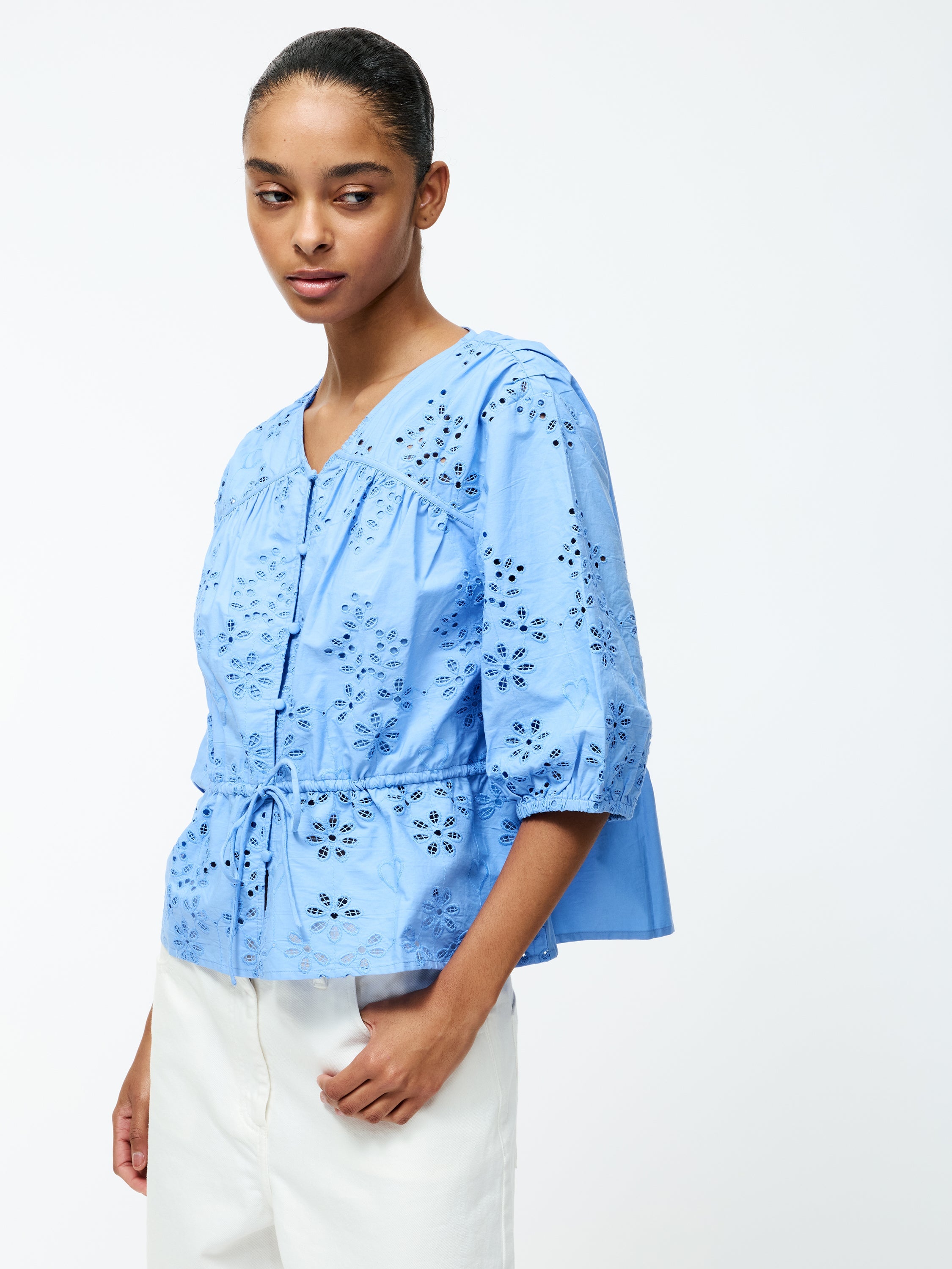 Cambria Cotton Puff Sleeve Broderie Top