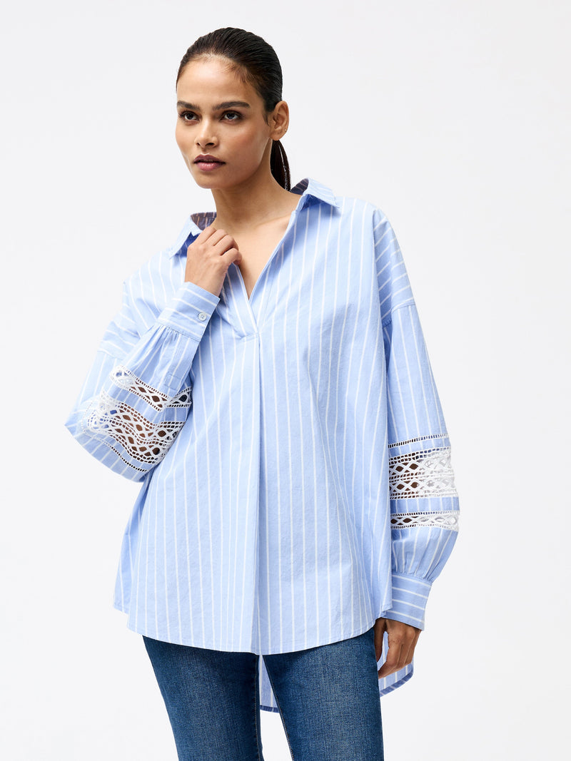 Cambria Cotton Stripe Embroidered Popover Shirt