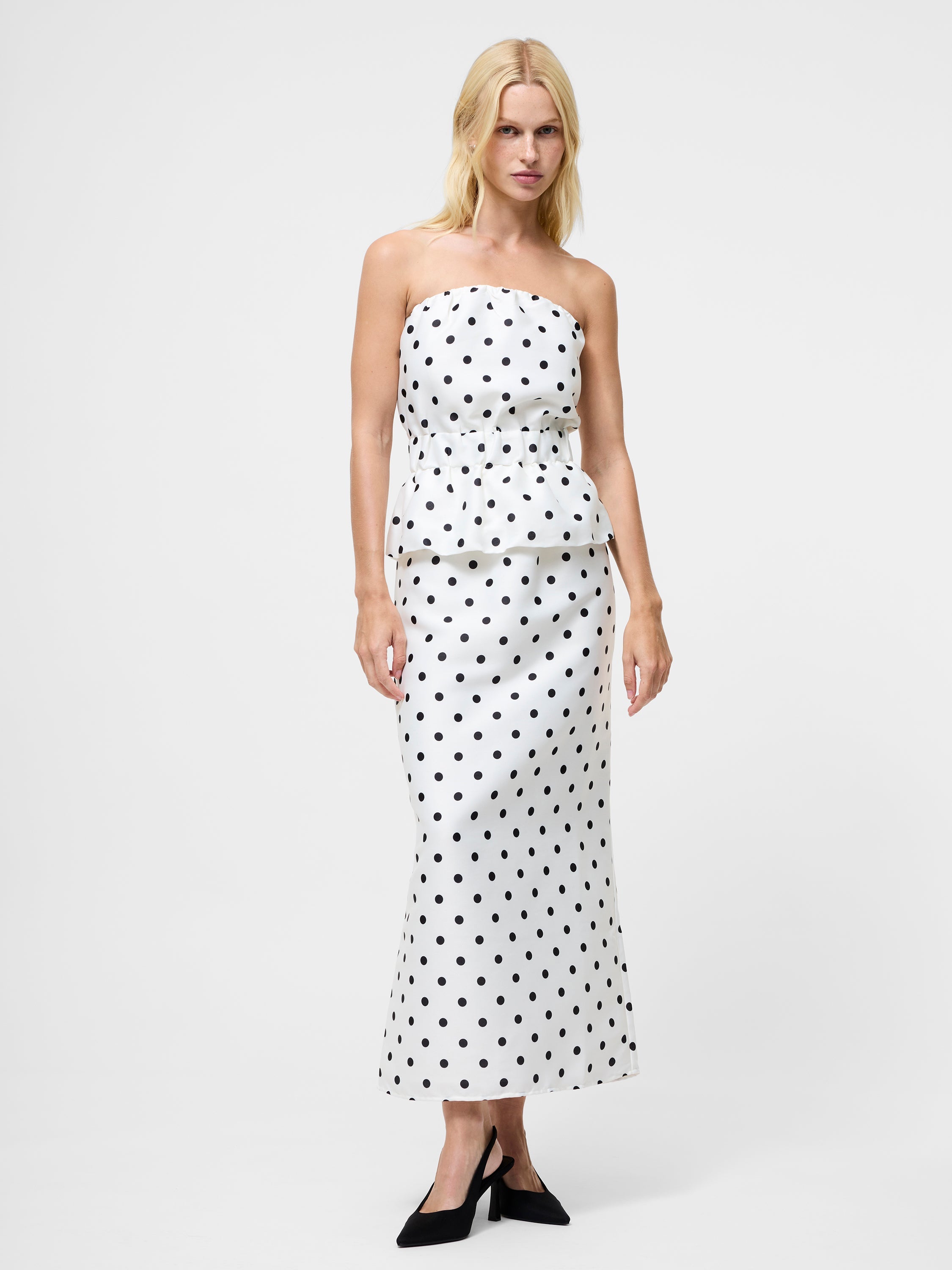 Strapless Polka Dot Peplum Top
