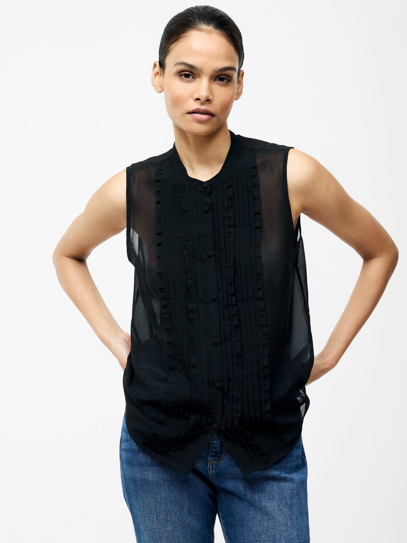 Frill Sleeveless Henley Button Down Tank Top
