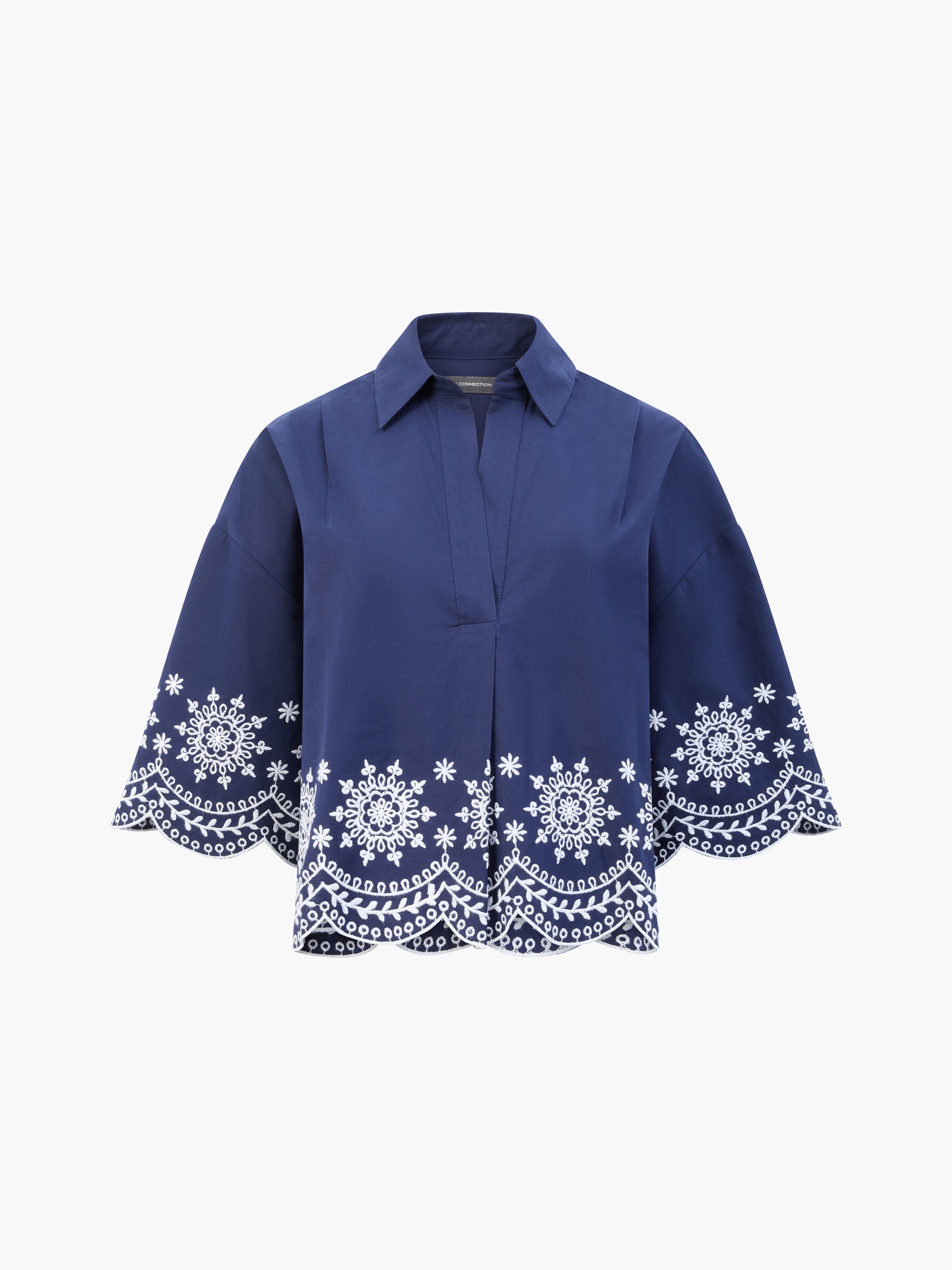 Embroidered Hem Popover Short Sleeve Shirt Midnight/Linen White
