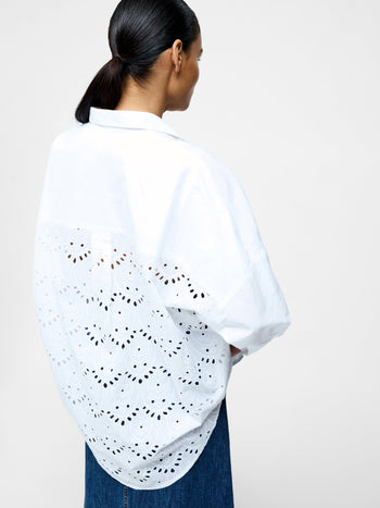 Broderie Back Long Sleeve Popover Shirt