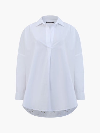 Broderie Back Long Sleeve Popover Shirt