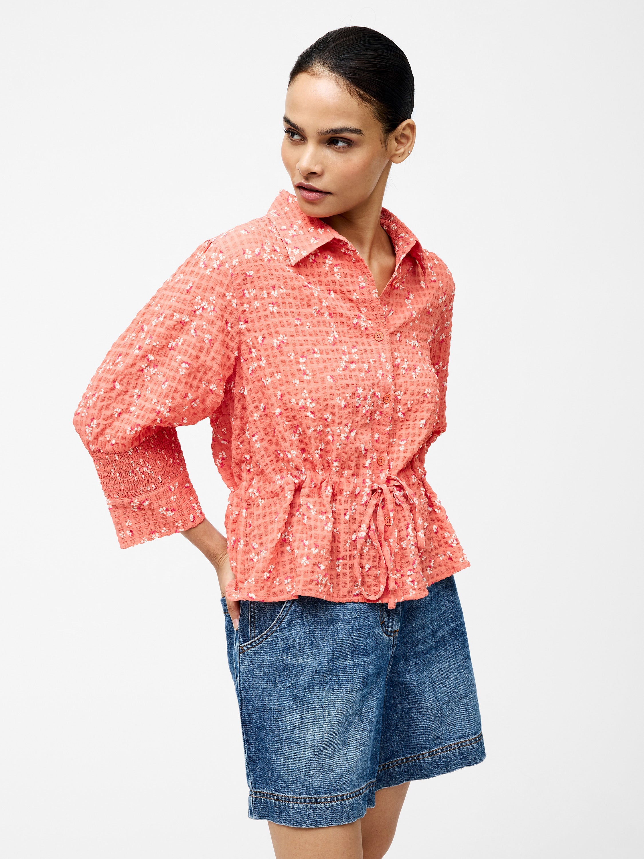 Erin Seersucker Tie Waist Shirt