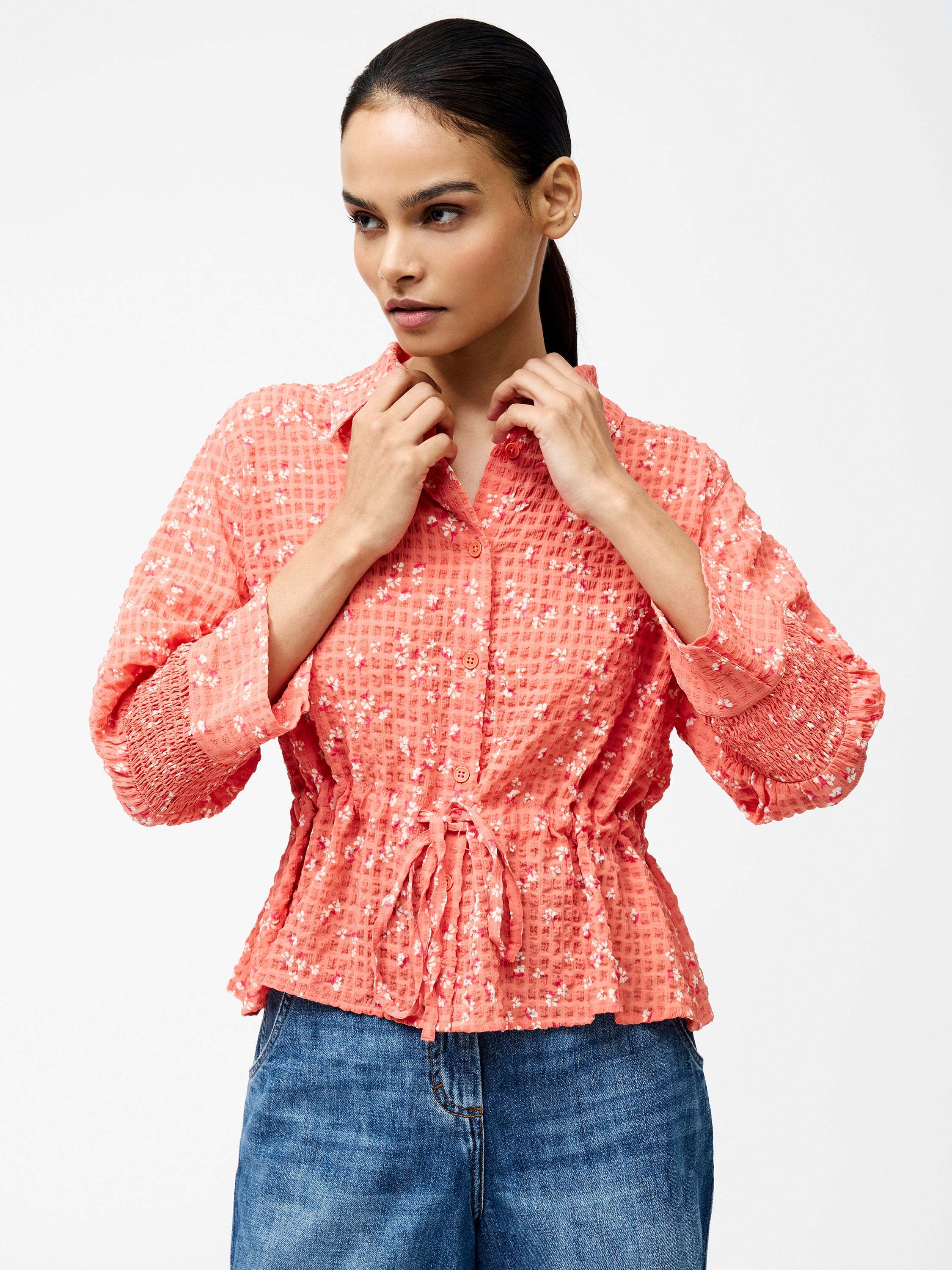 Erin Seersucker Tie Waist Shirt