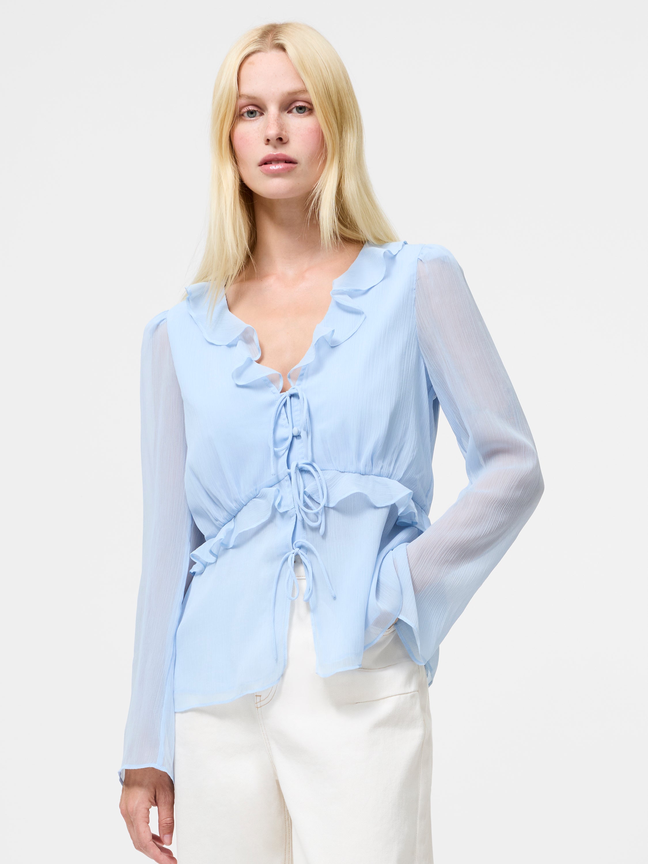 Emina Chiffon Frill Tie Up Top Arctic Blue | French Connection EU
