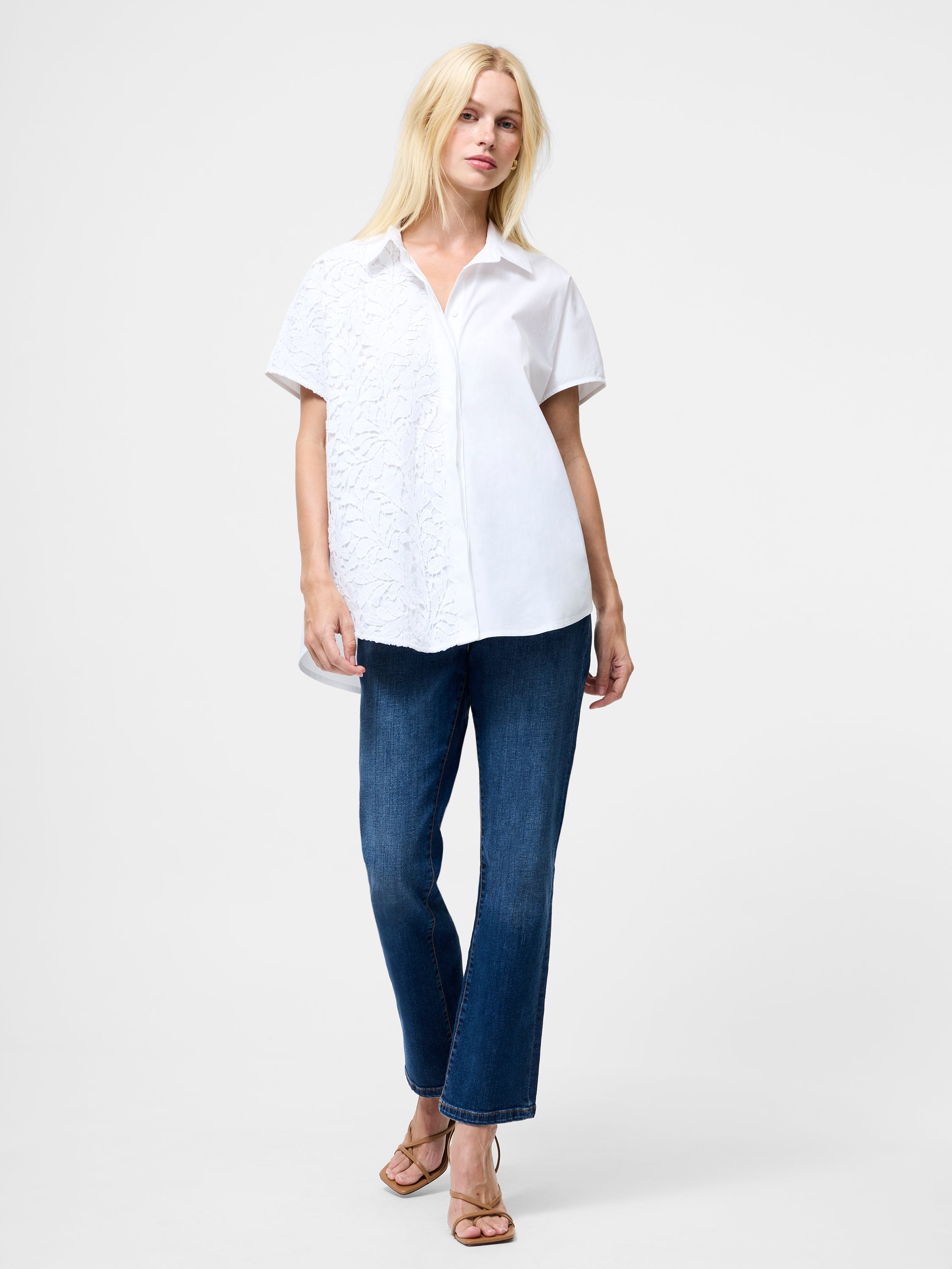 Cambria Cotton Half Lace Short Sleeve Shirt