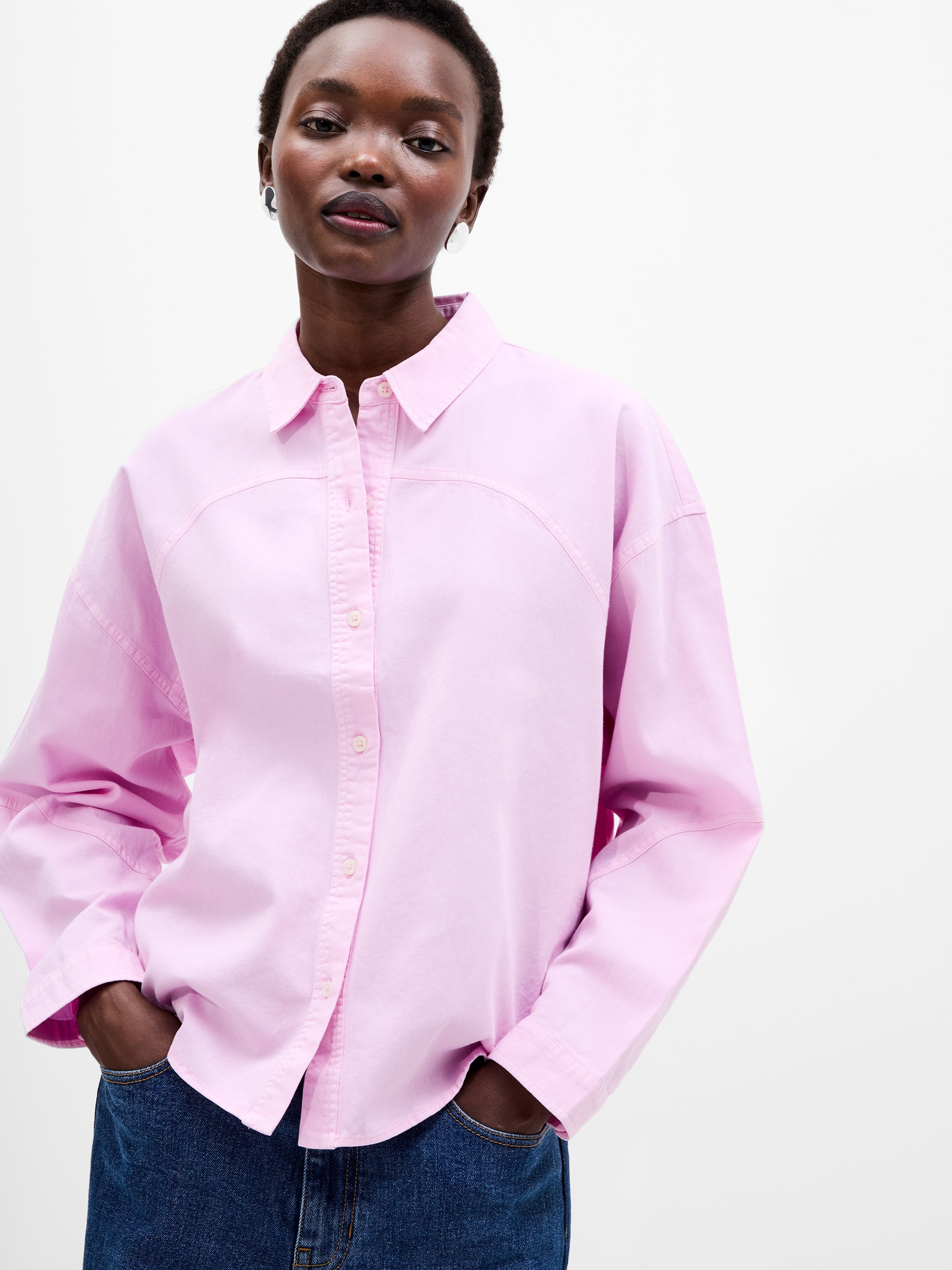 Dana Denim Seamed Shirt Violet Pink | French Connection EU