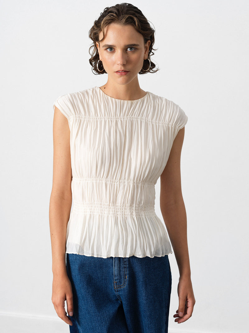 Saylor Pleated Georgette Sleeveless Top