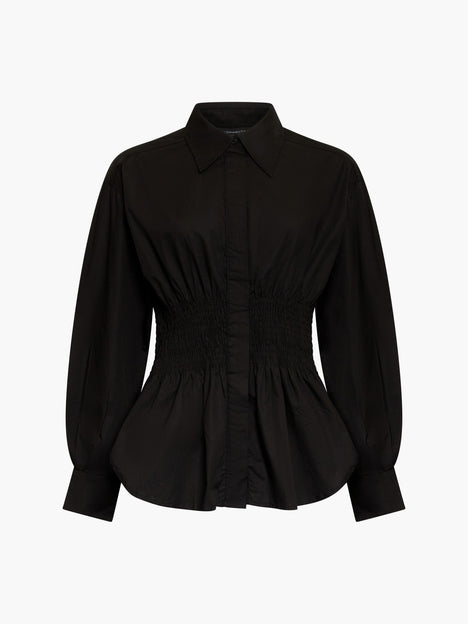 Cambria Cotton Smocked Button Down Shirt