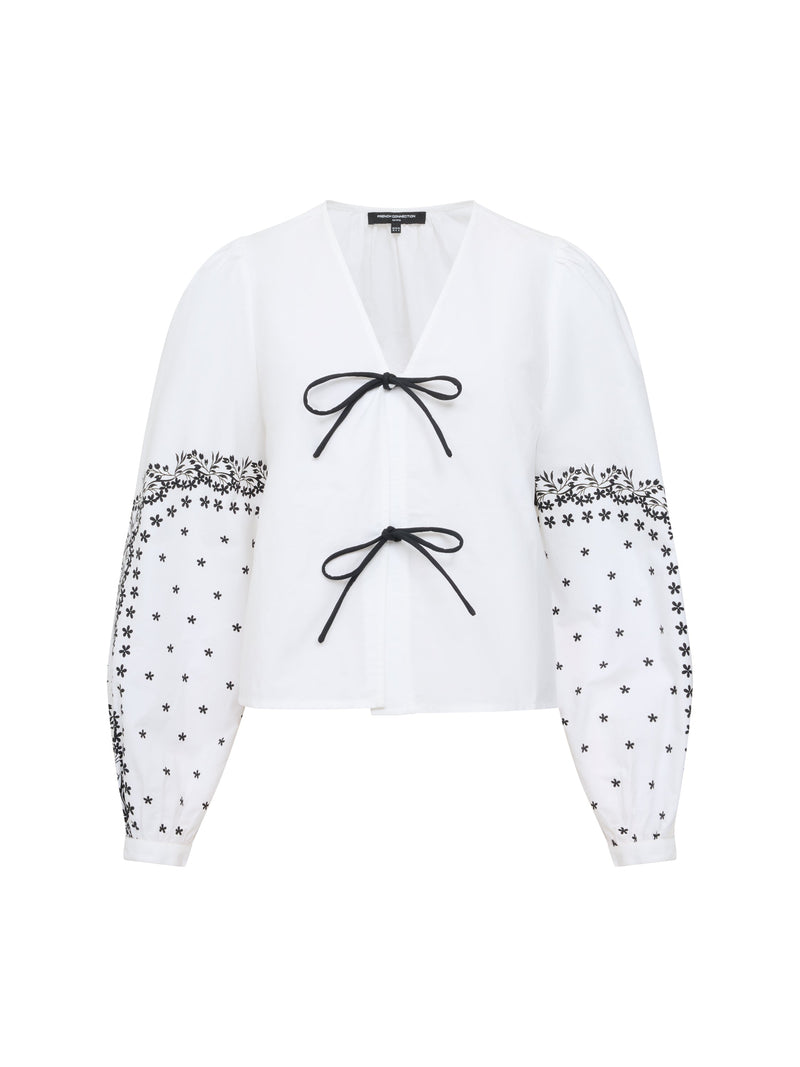 Cambria Cotton Floral Sleeve Tie Up Shirt