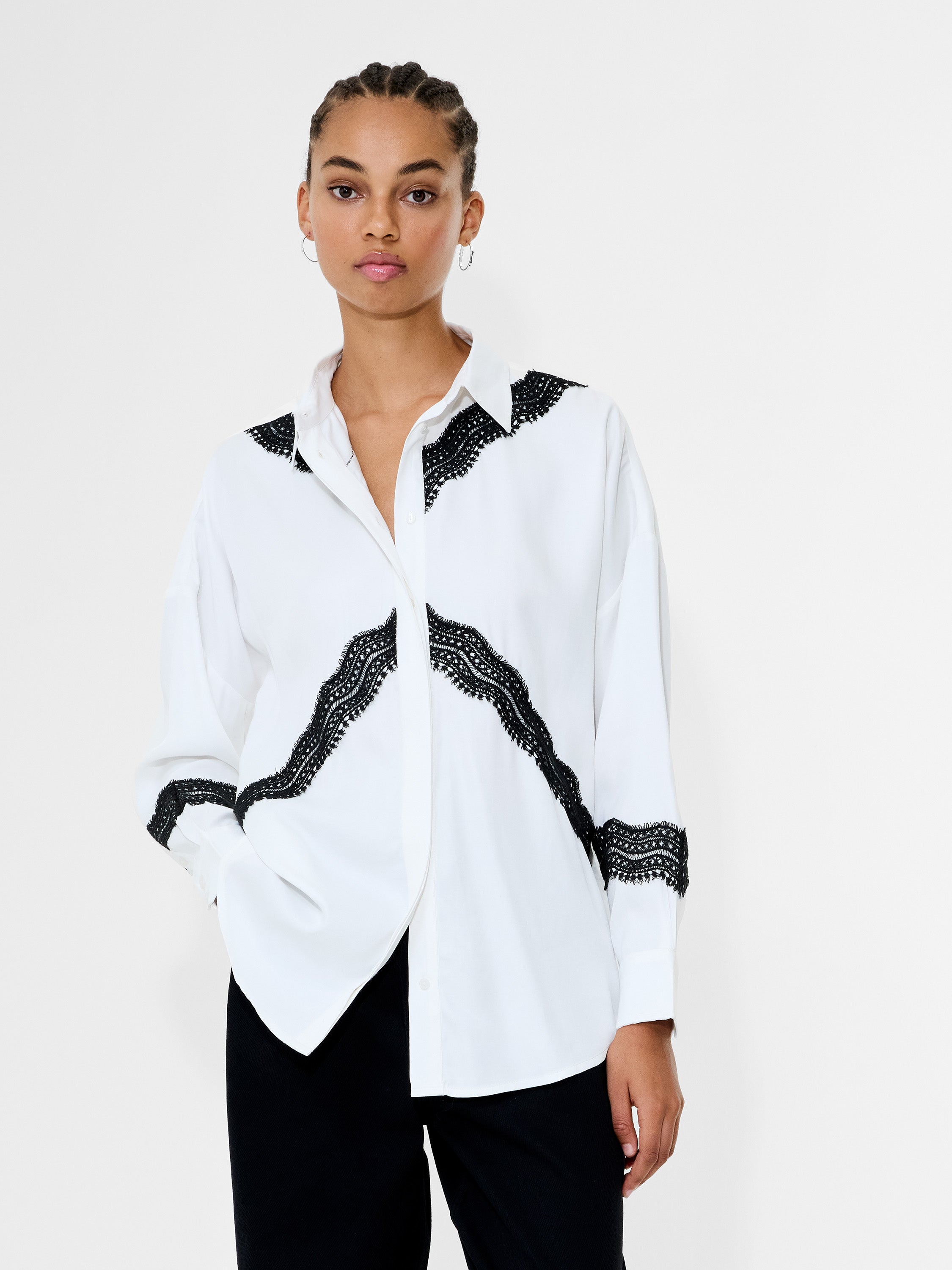 Candice Satin Lace Mix Long Sleeve Shirt | French Connection EU