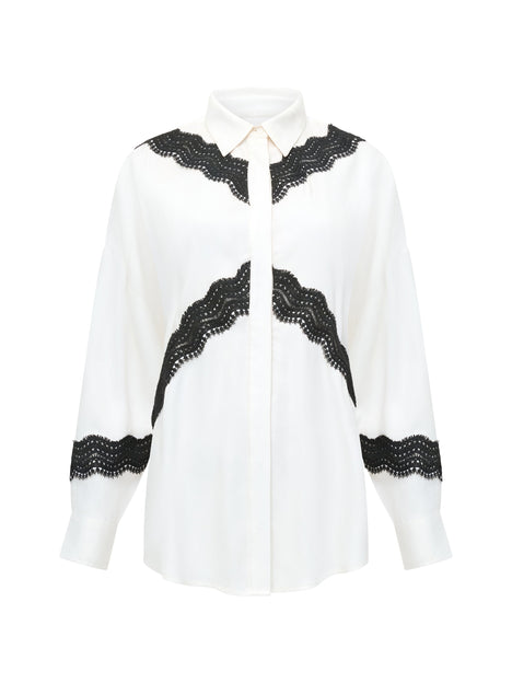 Candice Satin Lace Mix Long Sleeve Shirt