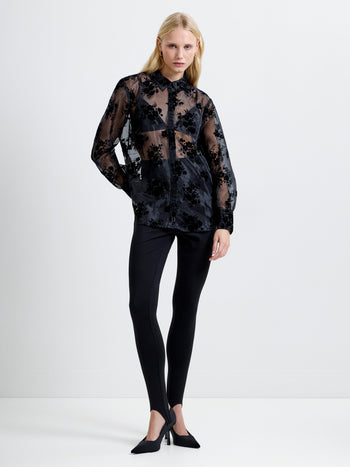 Mika Flocked Organza Floral Long Sleeve Shirt