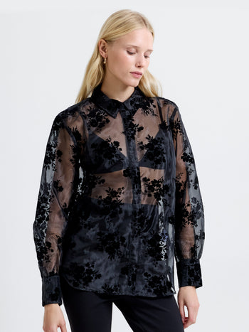 Mika Flocked Organza Floral Long Sleeve Shirt