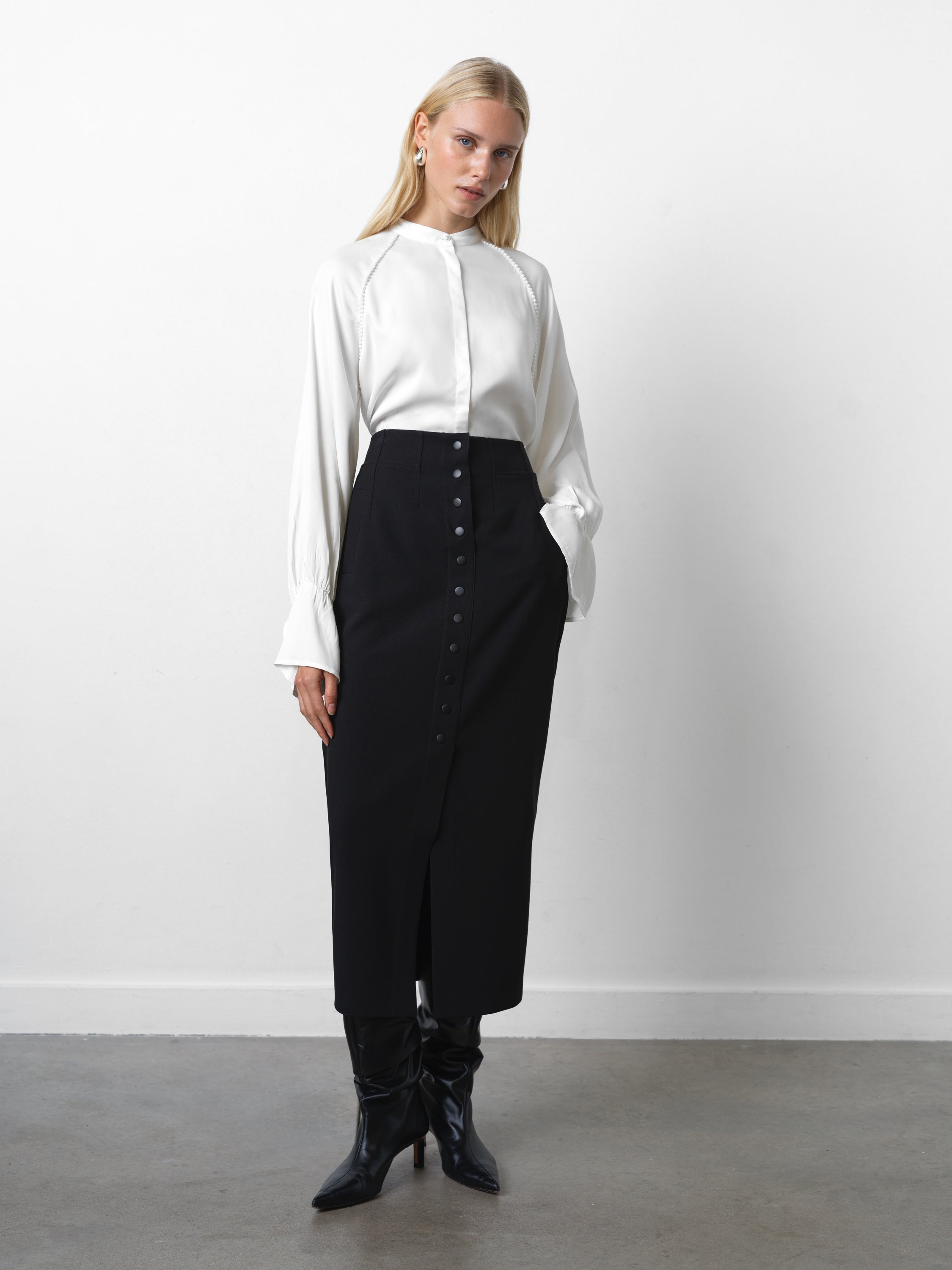 Candice Satin Pearl Trim Shirt