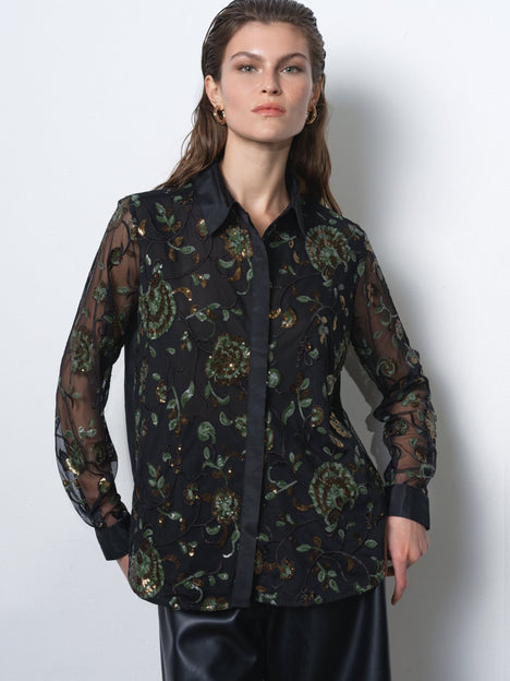 Roshene Sequin Long Sleeve Shirt