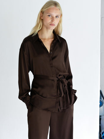 Bernadetta Satin Tie Belt Shirt