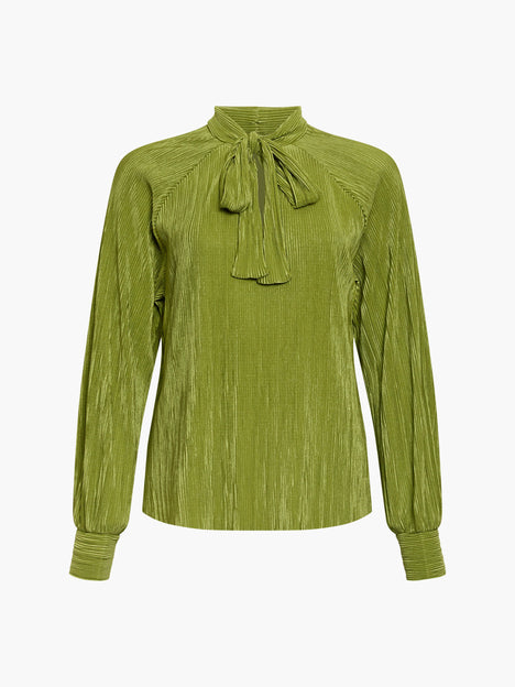 Rylah Plisse Long Sleeve Tie Neck Shirt