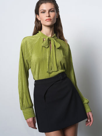 Rylah Plisse Long Sleeve Tie Neck Shirt