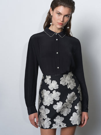 Lizzy Eco Crepe Diamante Collar Long Sleeve Shirt