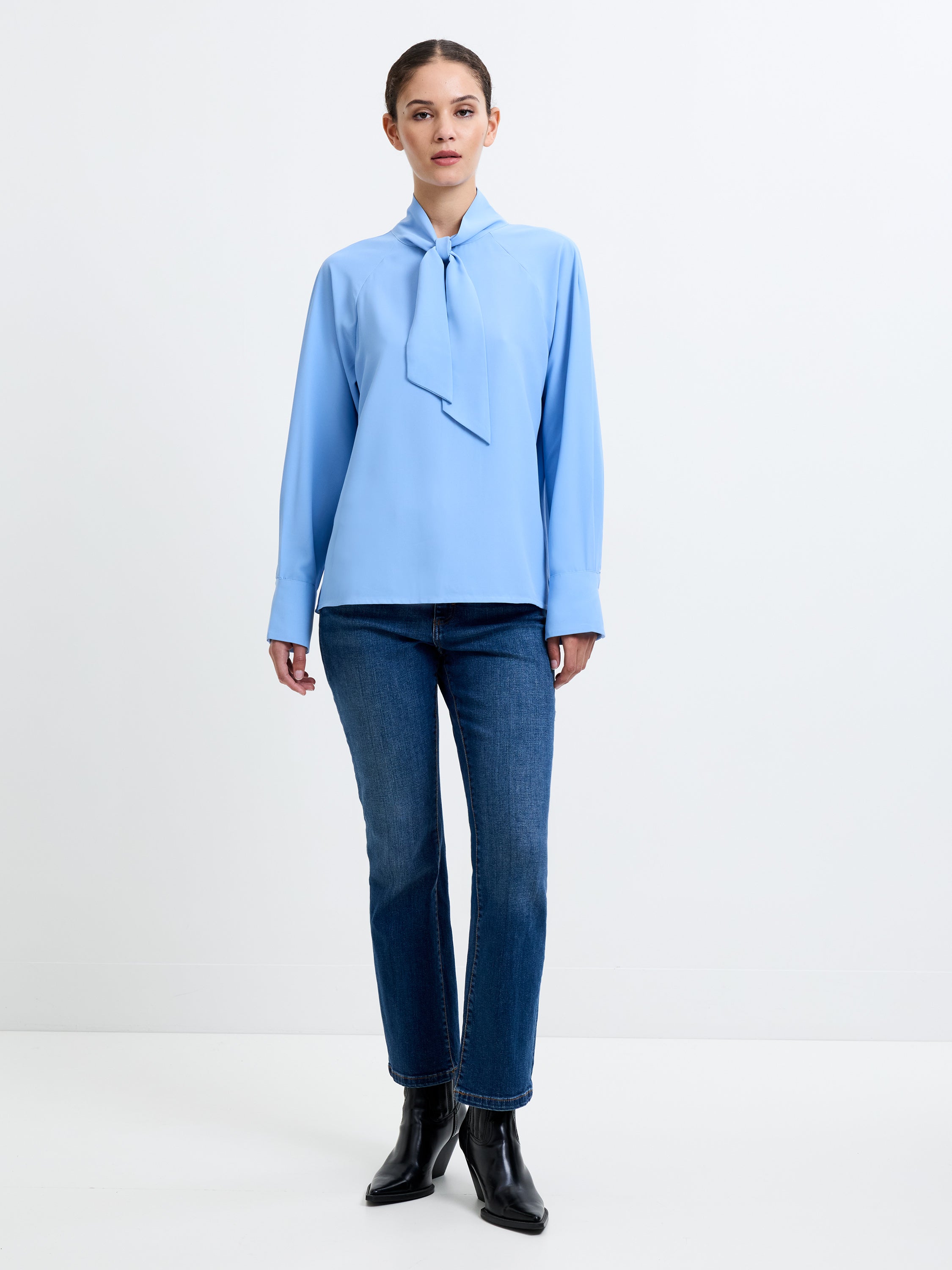 Crepe Tie Neck Blouse