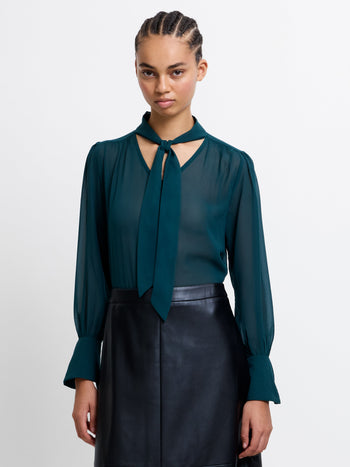 Georgette Long Sleeve Tie Neck Blouse