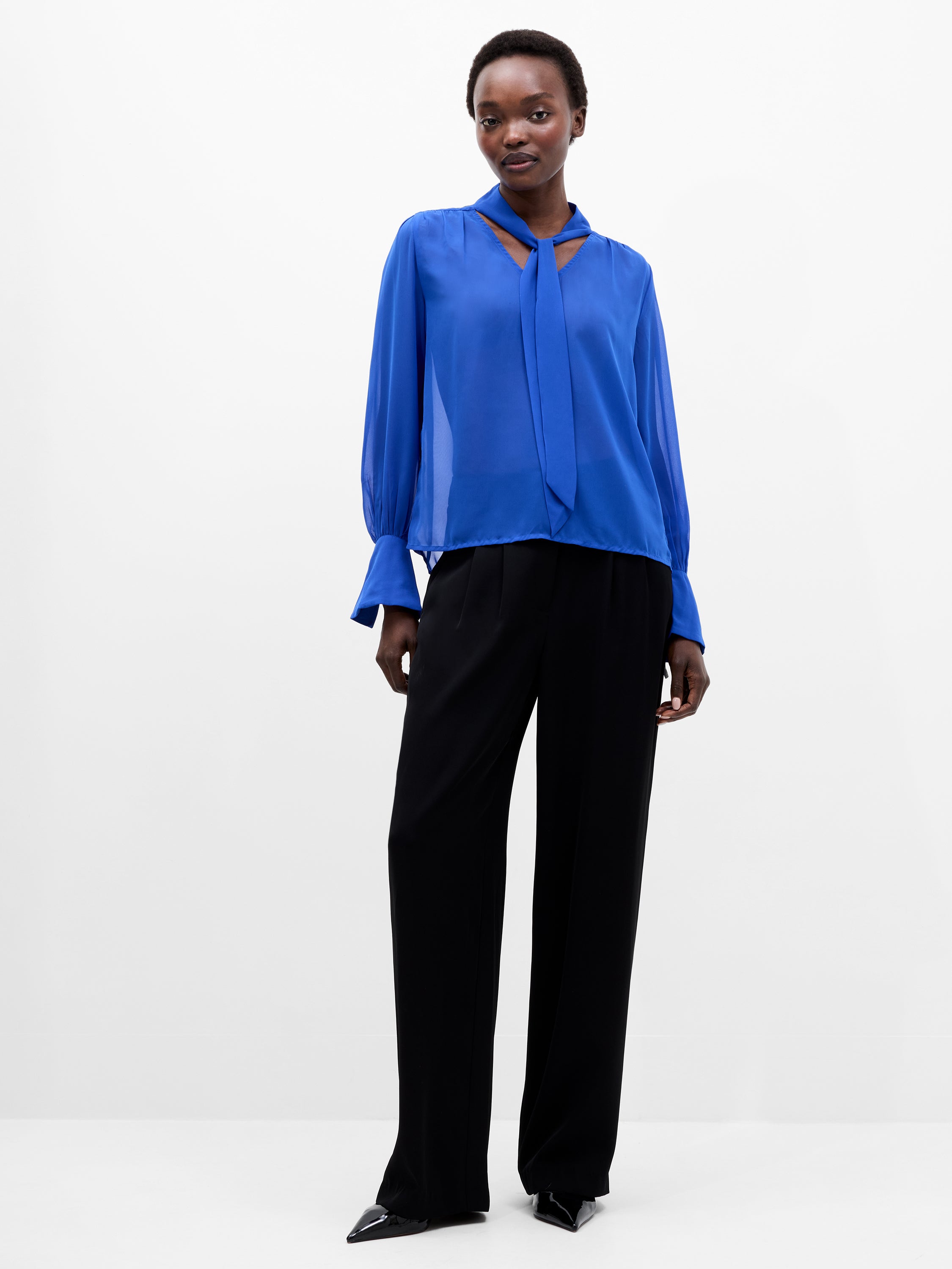Georgette Long Sleeve Tie Neck Blouse