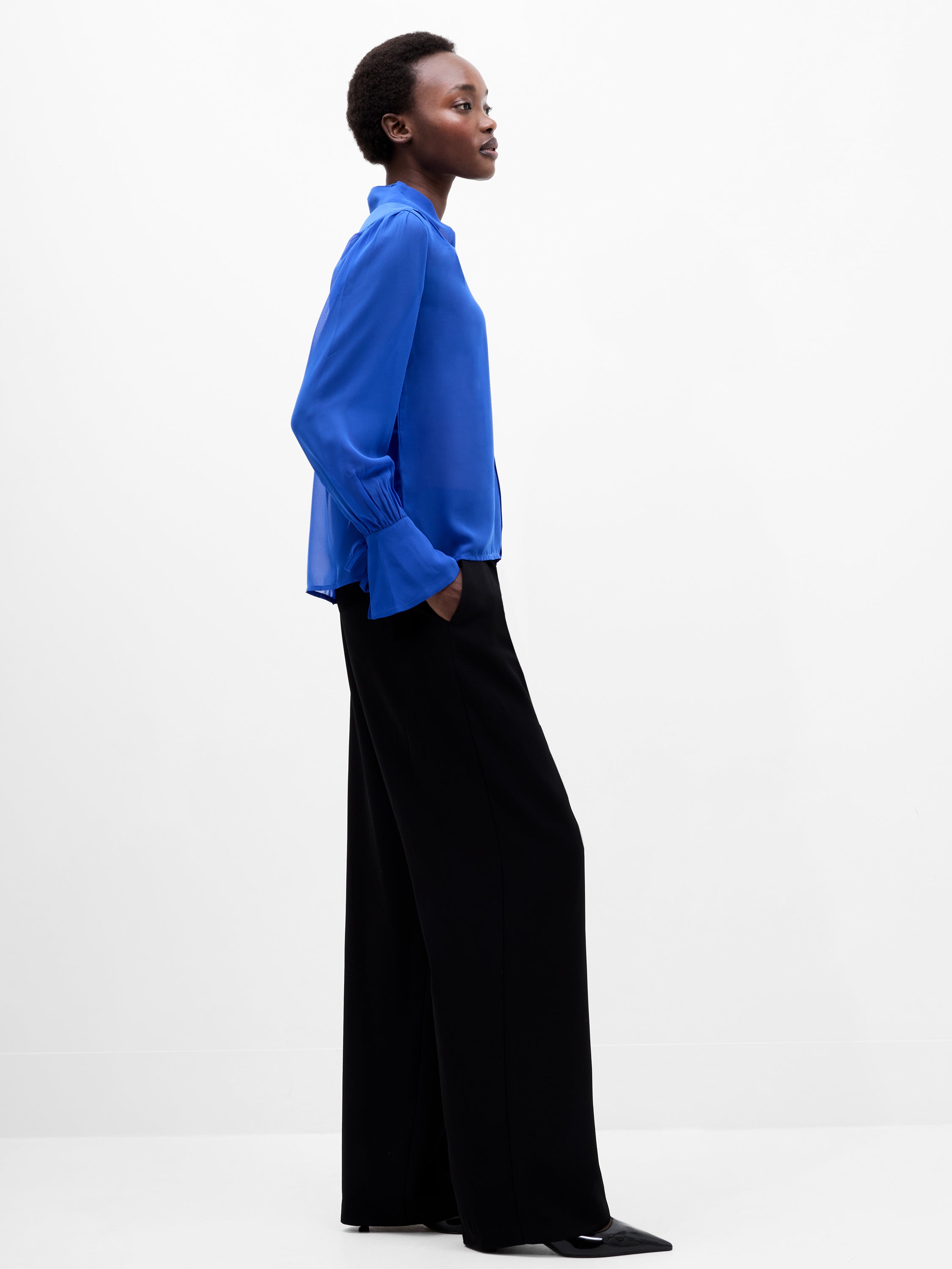 Georgette Long Sleeve Tie Neck Blouse