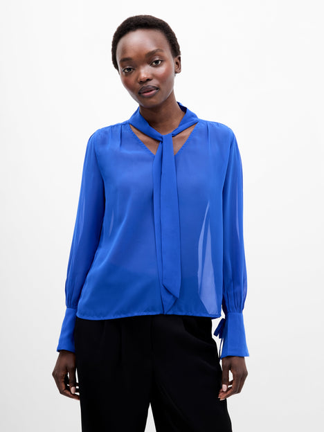 Georgette Long Sleeve Tie Neck Blouse
