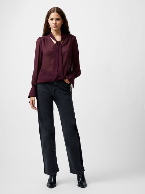 Georgette Long Sleeve Tie Neck Blouse
