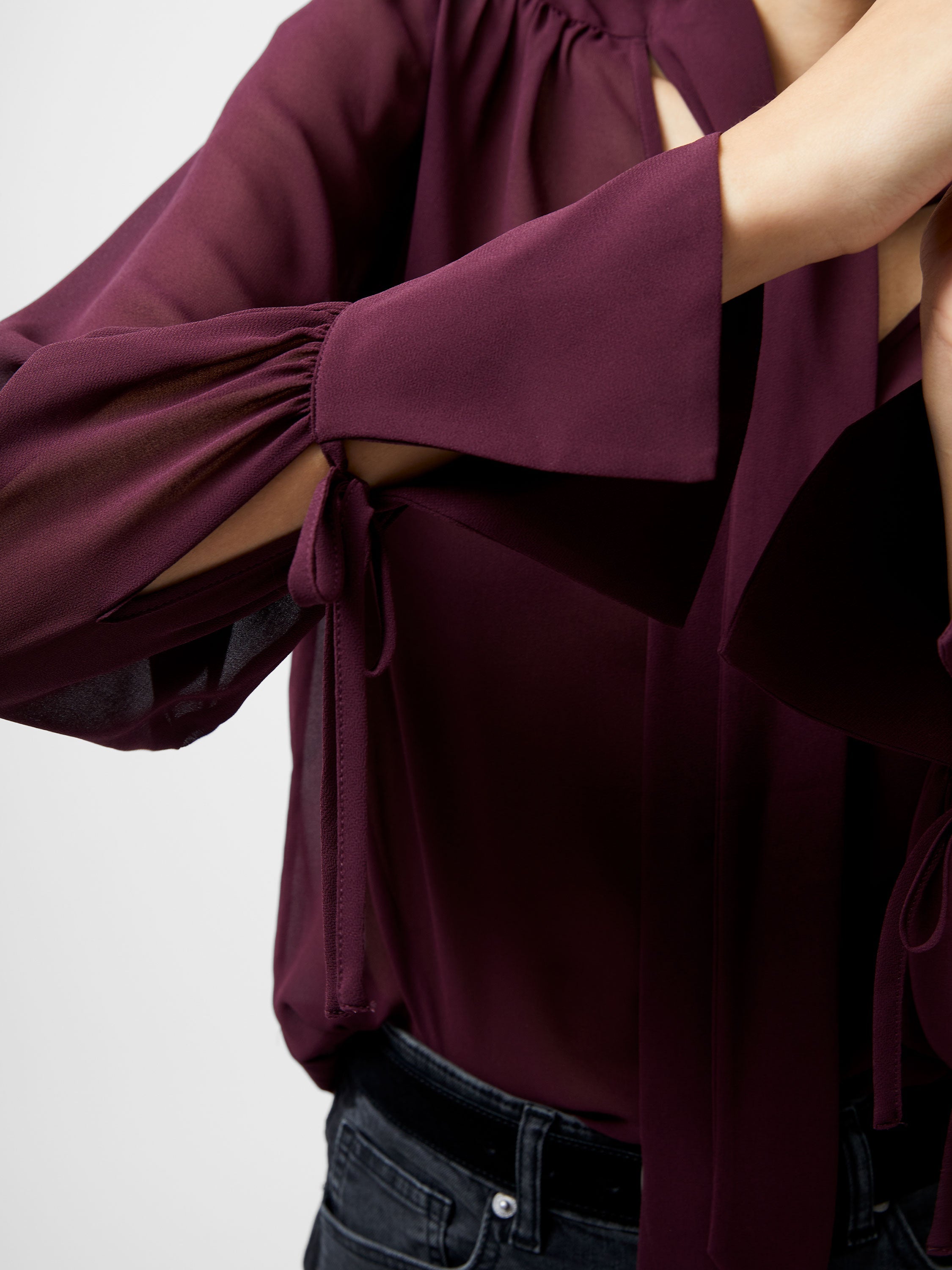 Georgette Long Sleeve Tie Neck Blouse