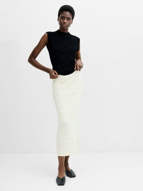 Mayim Ribbed Knit Cream Midi Skirt