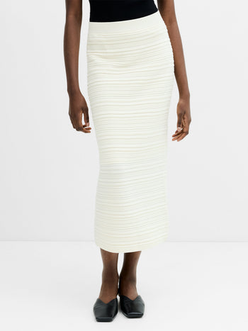 Mayim Ribbed Knit Cream Midi Skirt