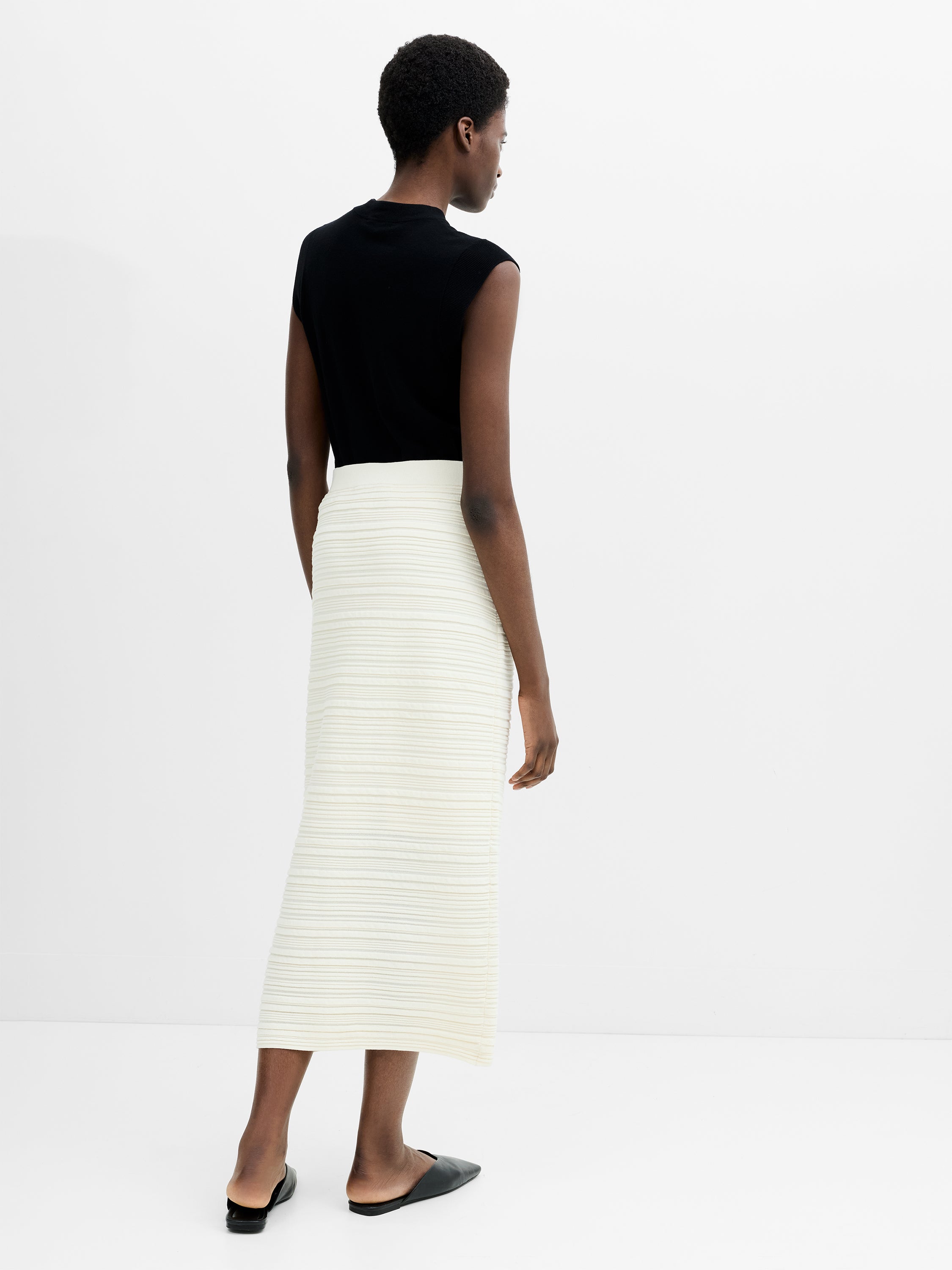 Mayim Ribbed Knit Cream Midi Skirt