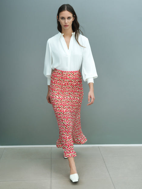 Noelle Floral Plisse Fluted Hem Midi Skirt