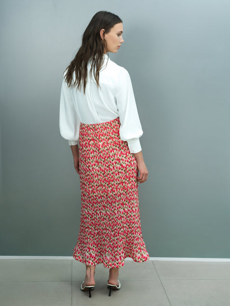Noelle Floral Plisse Fluted Hem Midi Skirt