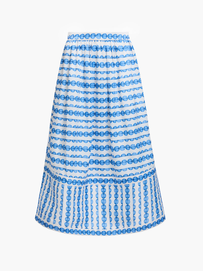 Structured Taffeta Shell Print Midi Skirt