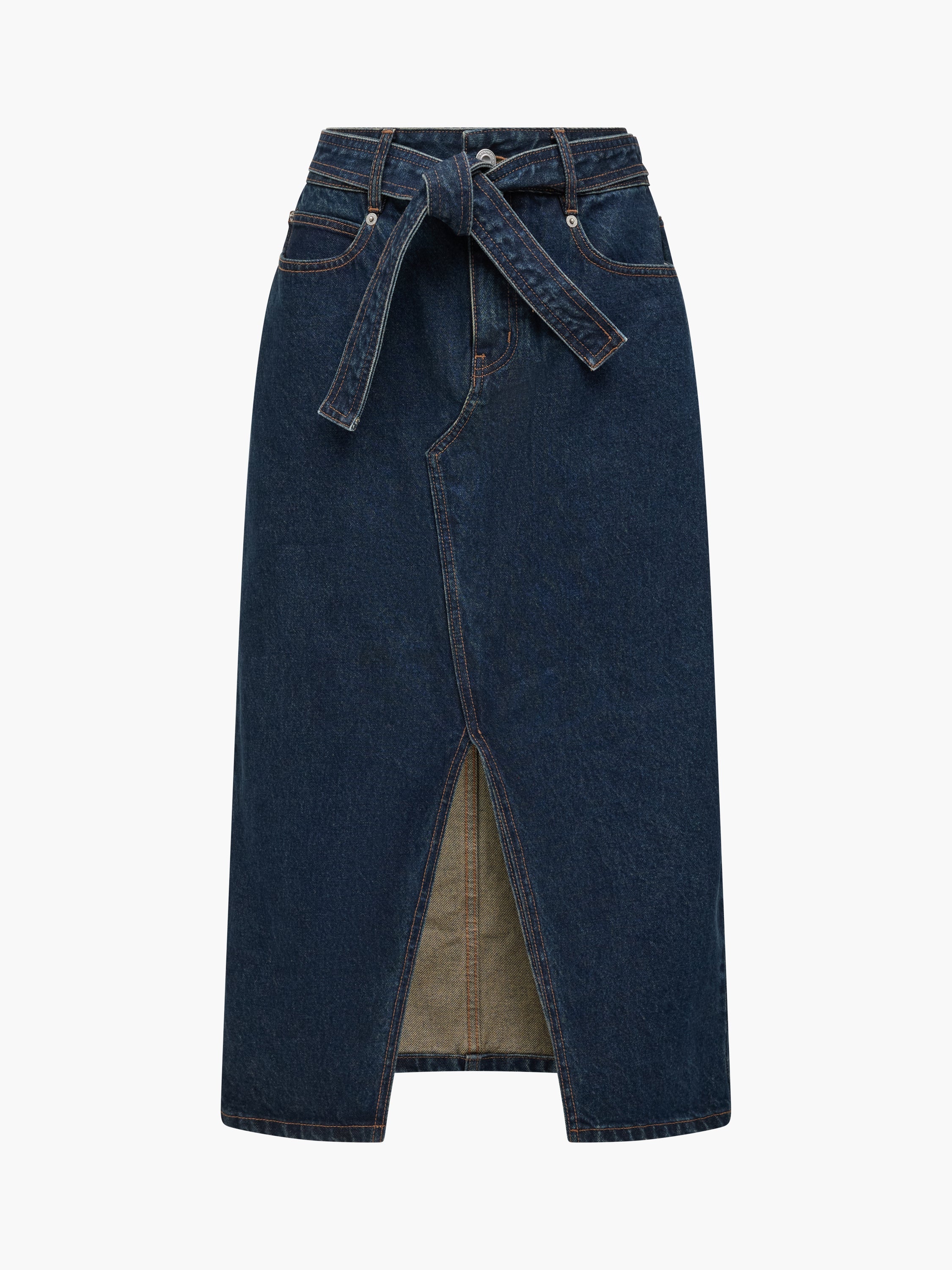 Dallas Denim Belted Midi Skirt