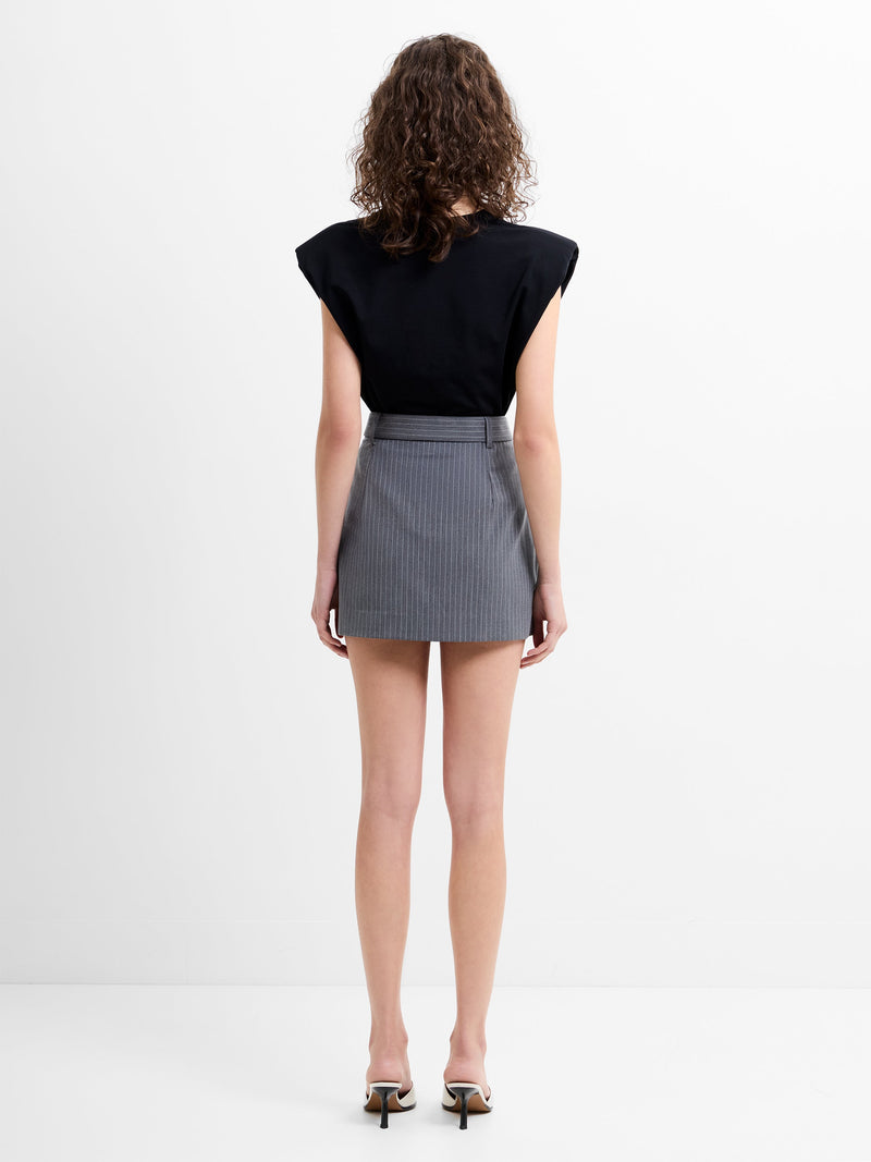 Minka Pinstripe Tailored Belted Mini Skirt