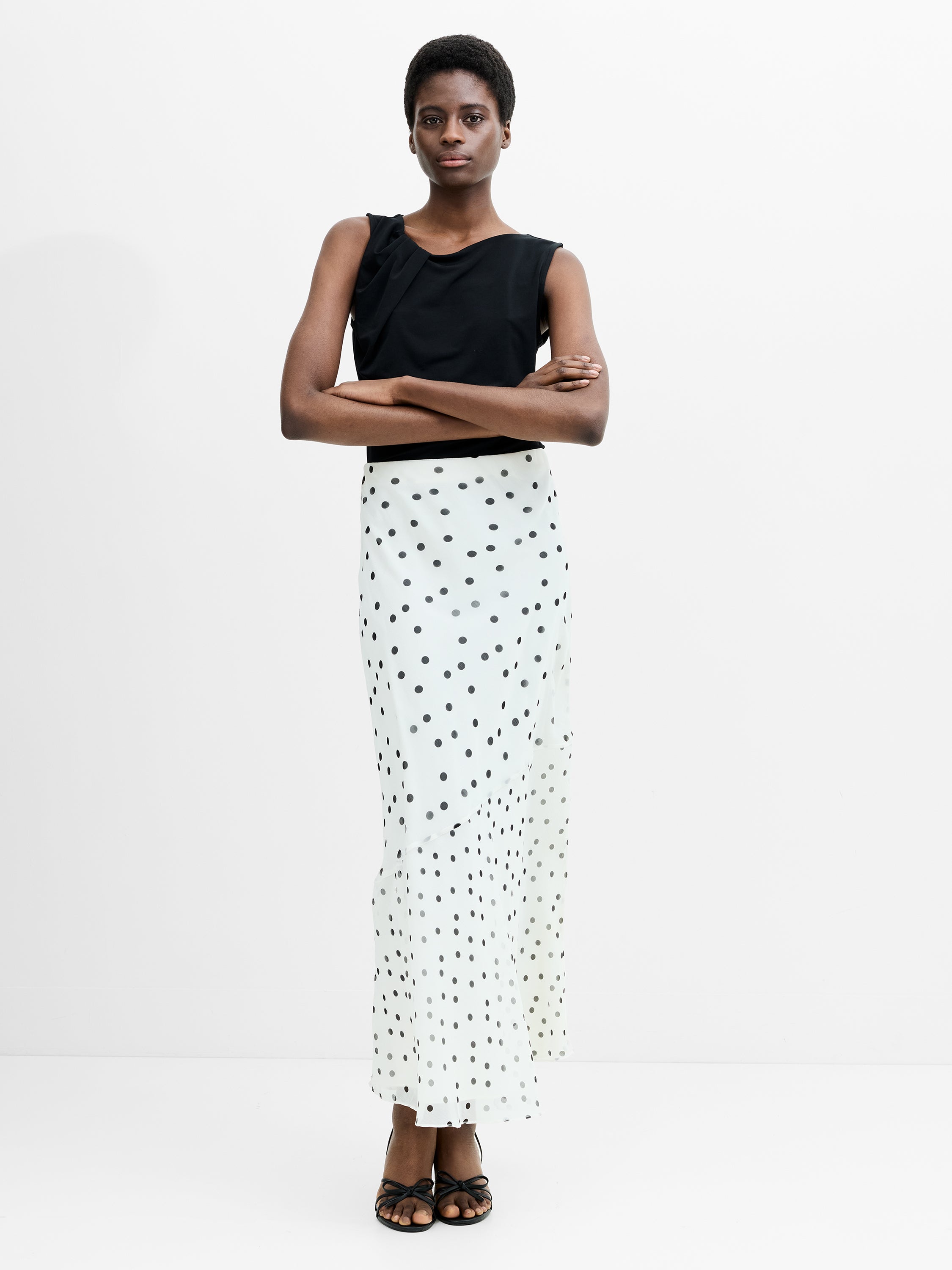 Emina Chiffon Monochrome Polka Dot Maxi Skirt