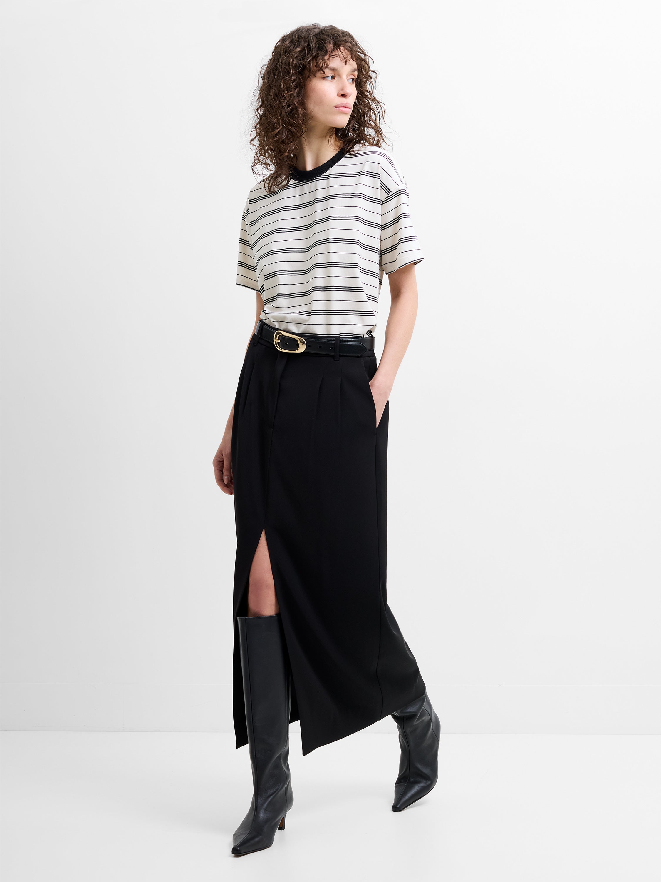 Harry Tailored Front Slit Midi Skirt