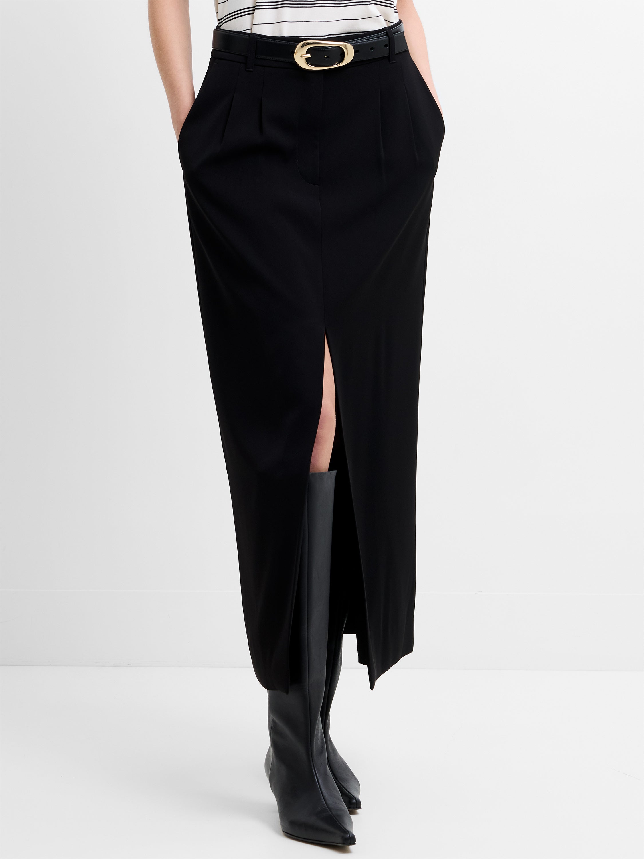 Harry Tailored Front Slit Midi Skirt