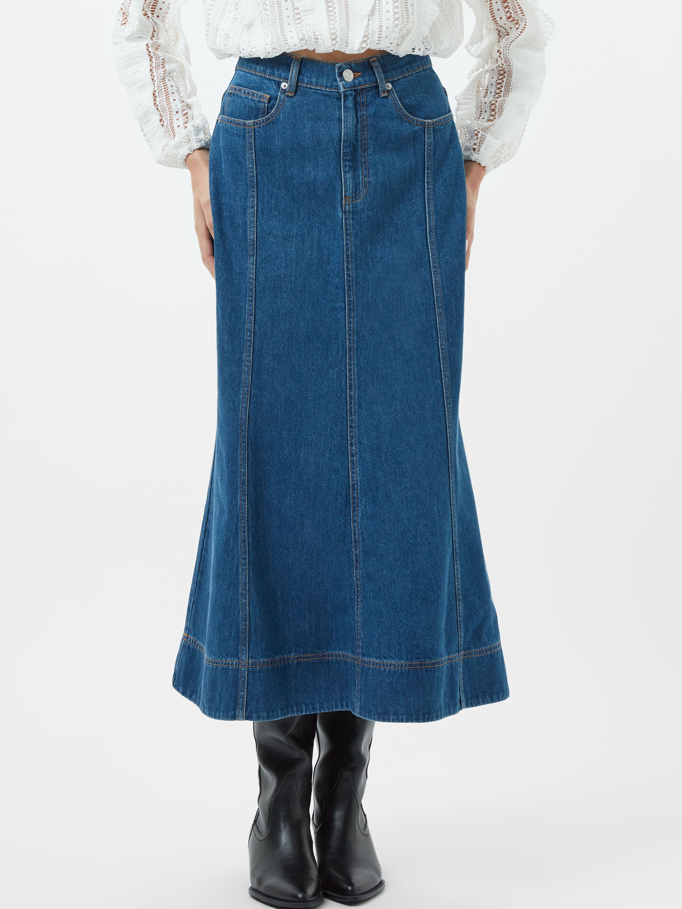 Denver Denim Flare Midi Skirt