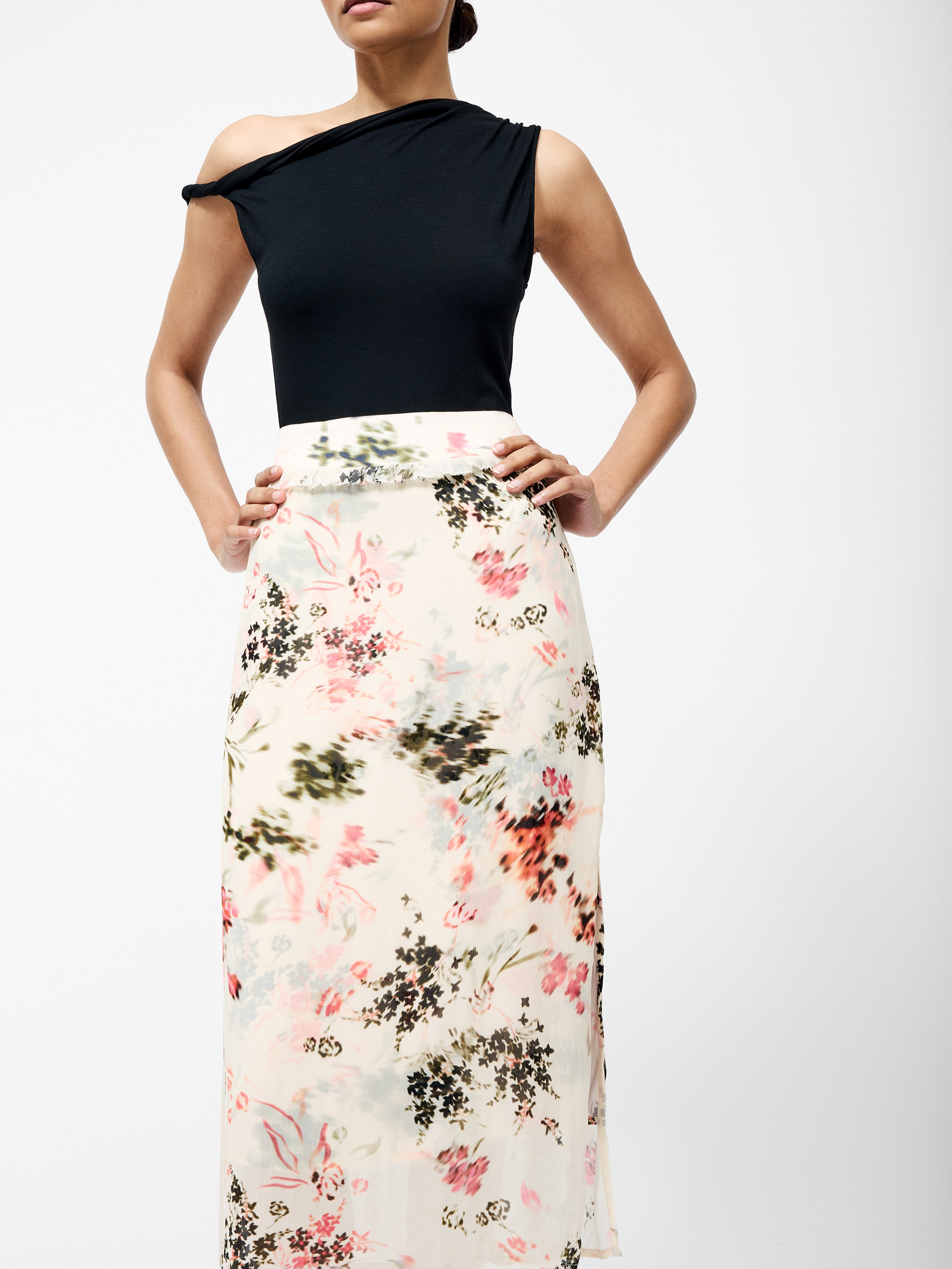 Candice Satin Georgette Overlay Midi Skirt