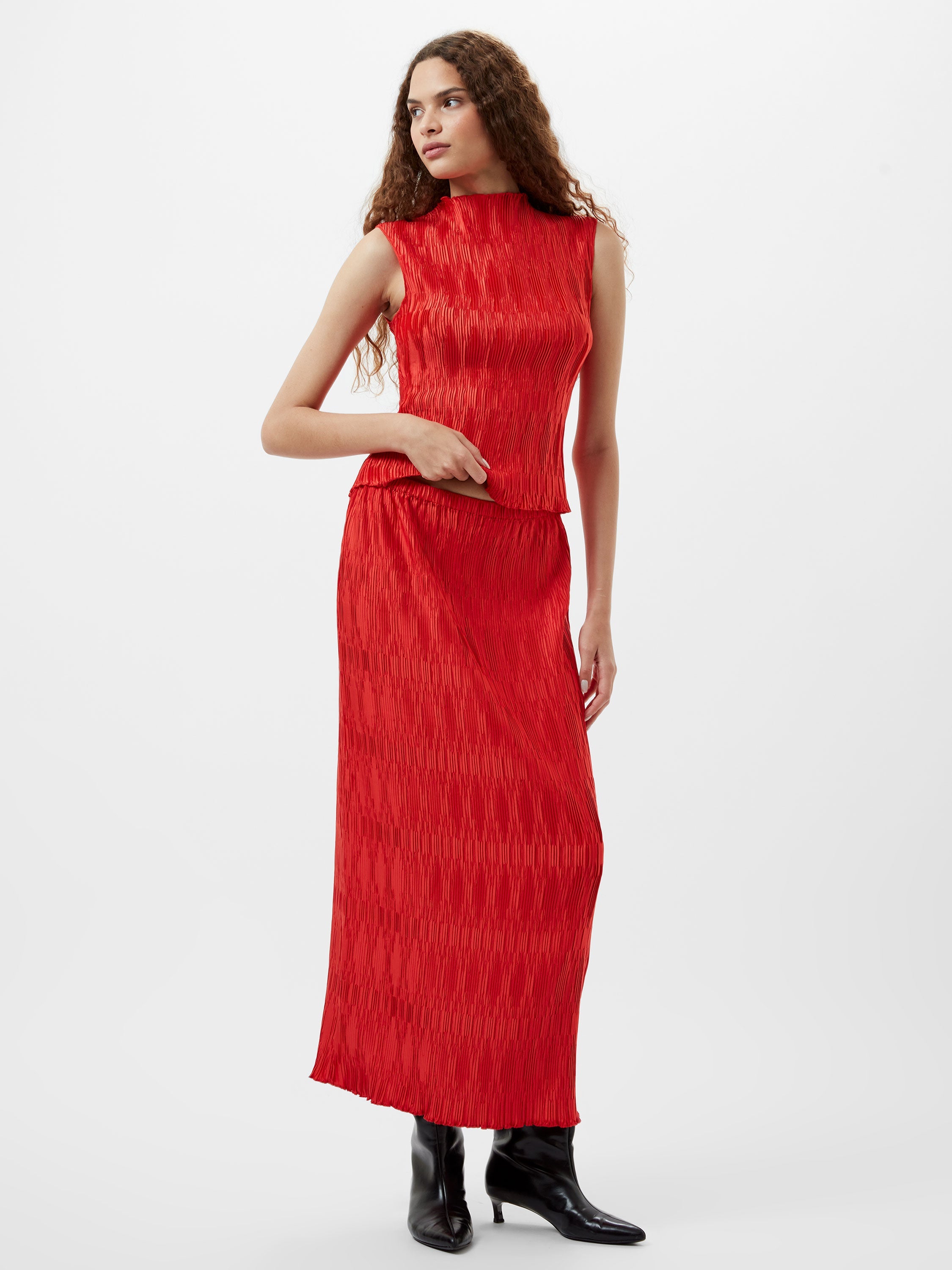 Moira Pleated Maxi Skirt Scarlet Red