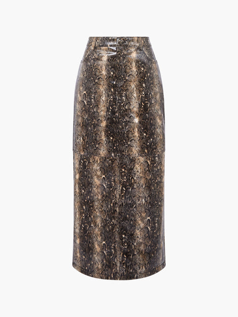Brandy Snakeskin PU Midi Skirt